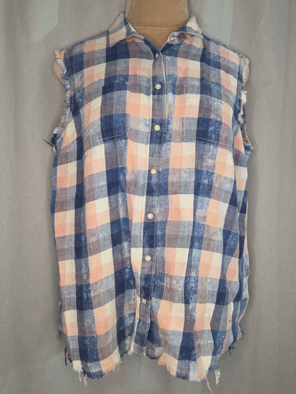 Women's Plaid Button-Up Shirt - Blue & Pink By Tommy Hilfiger's Size Large